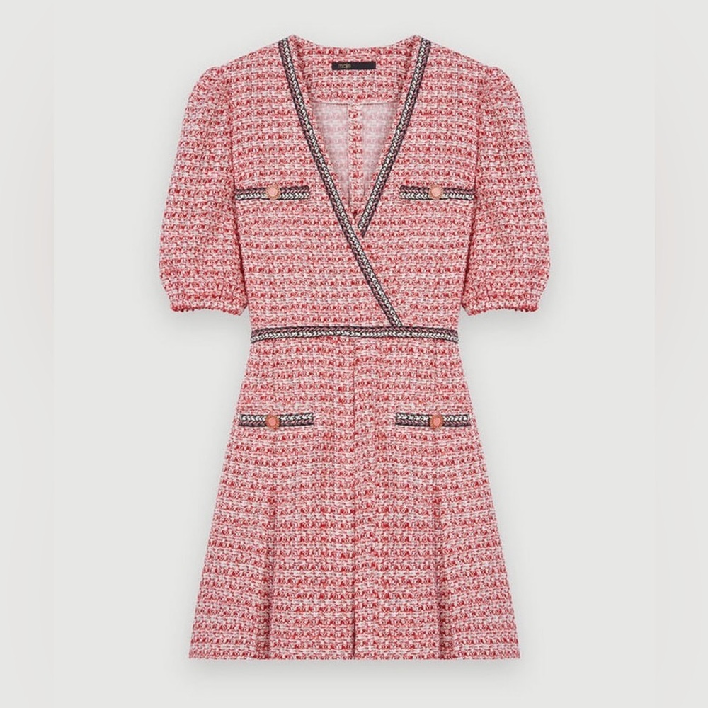 Maje Renetia tweed puff sleeve dress 36 00